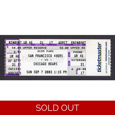 Lance Briggs Charles Tillman NFL Debut 2003-09-07 San Francisco 49ers vs Chicago Bears FULL Unused Ticket 3COM PARK